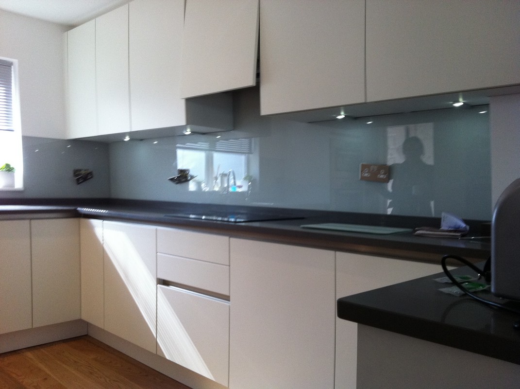 Grey glass kitchen splashback with LED lighting in Aylesbury